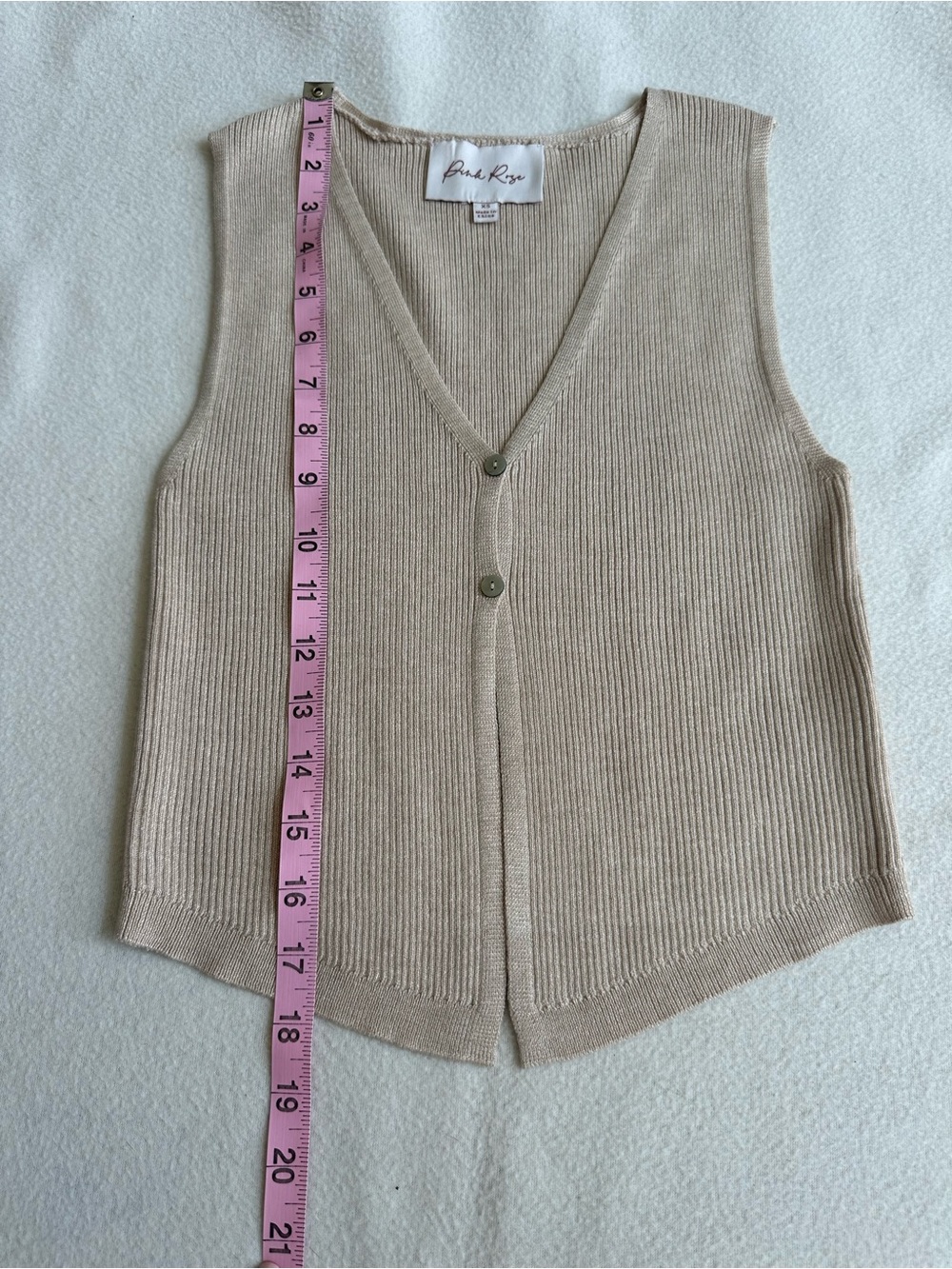 Ribbed V-Neck Button Front Tank - Beige - Picture 4 of 5